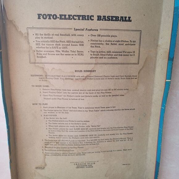 1954 Cadaco Ellis Foto Electric baseball game realism fan lights up working con - Picture 9 of 10